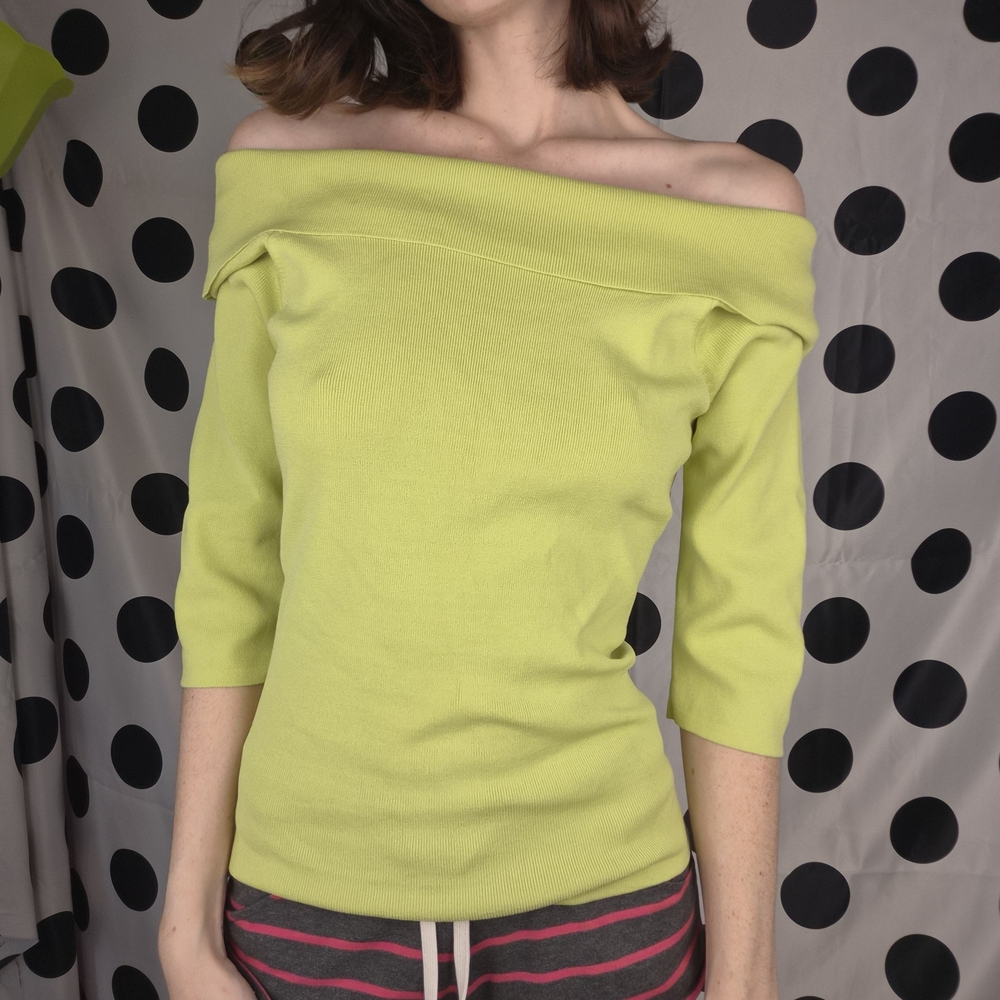 Off-Shoulder Lime Green Sweater